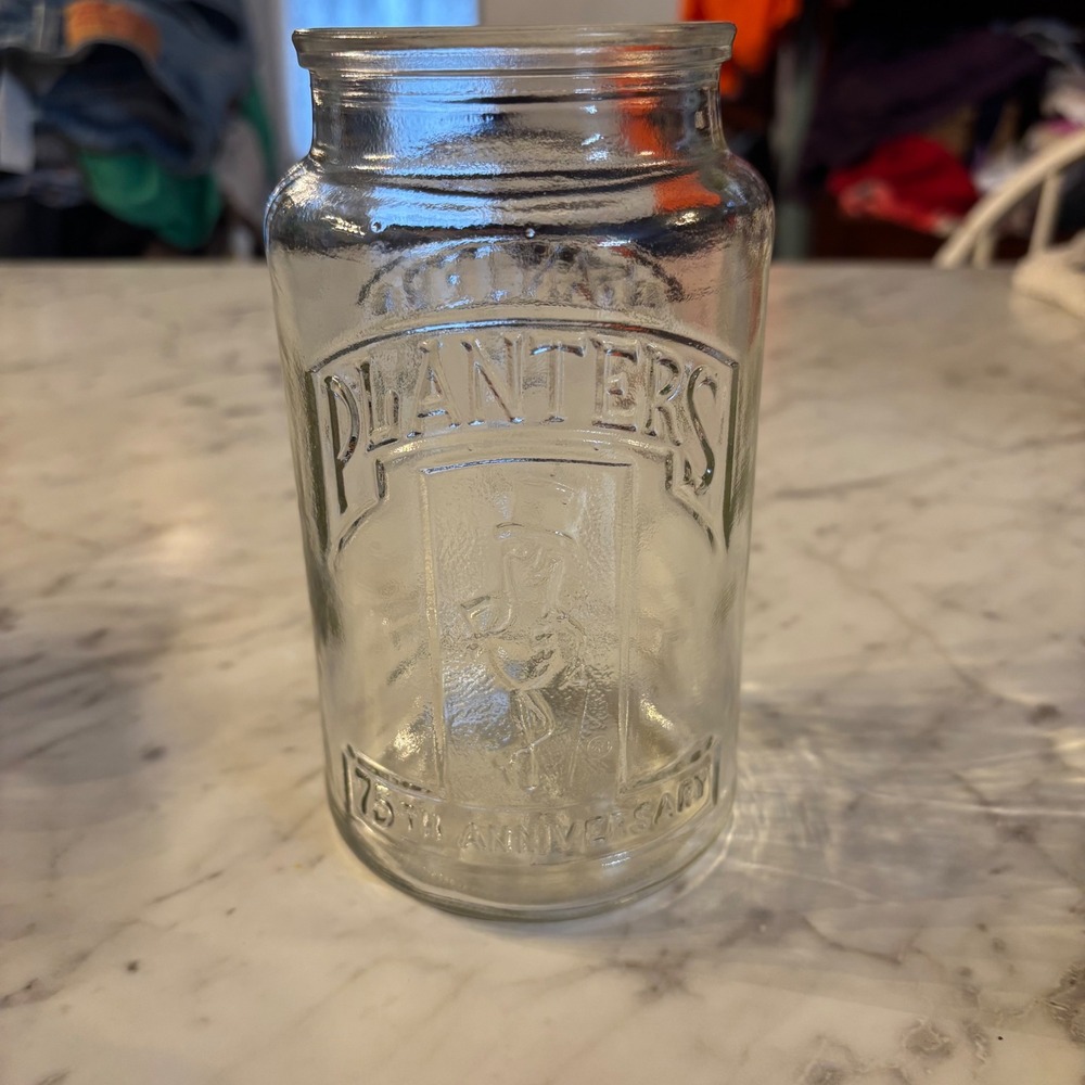 Planters 75th Anniversary Peanut Jar Glass Mr Peanut‎ Collectible Vintage